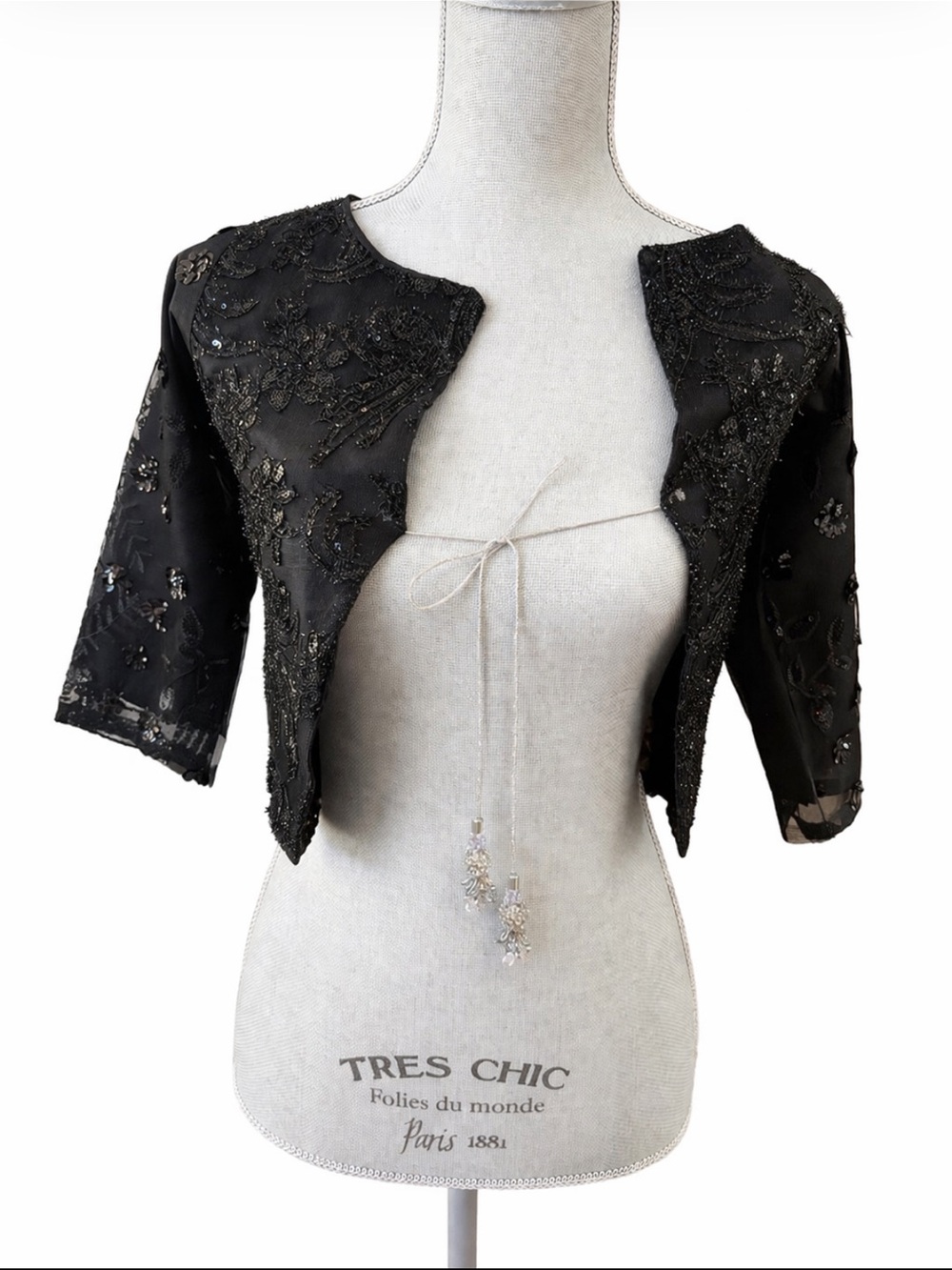Black Sheer Beaded Sequin Bolero Shrug Top | Formal Evening Festival Y2K